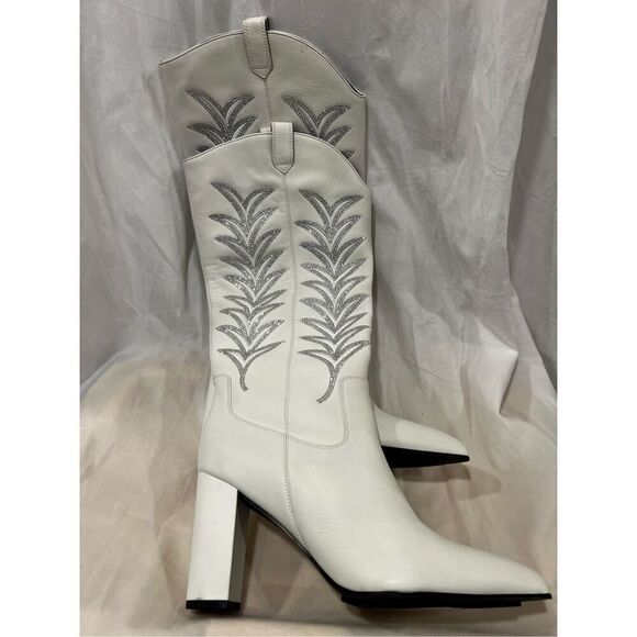 Daniel X Diamond Women's White Tall T Leather Western Boots Shoes Size 6/36 NWOT - Picture 6 of 10